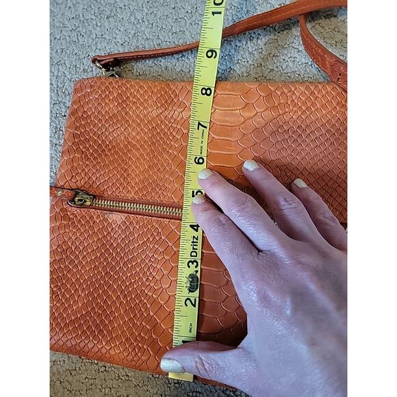 Gigi New York Embossed Leather Crossbody Bag Orange - Picture 11 of 14